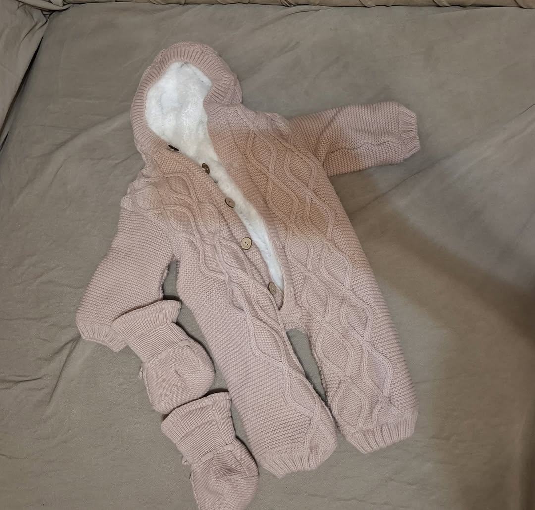 Warm knitted baby winter romper