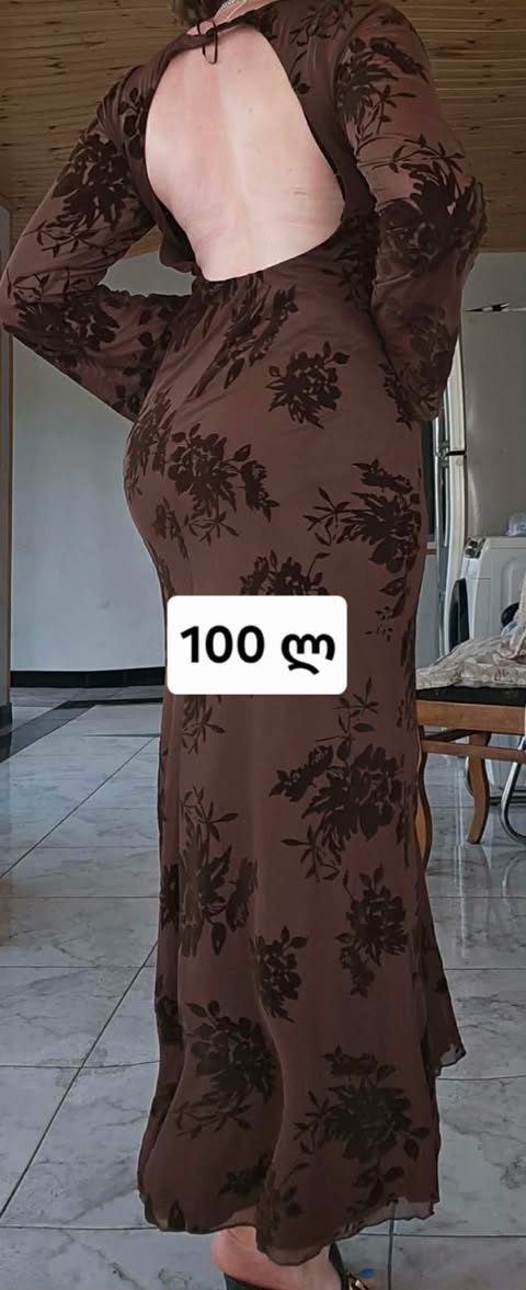Brown floral maxi dress with an open back