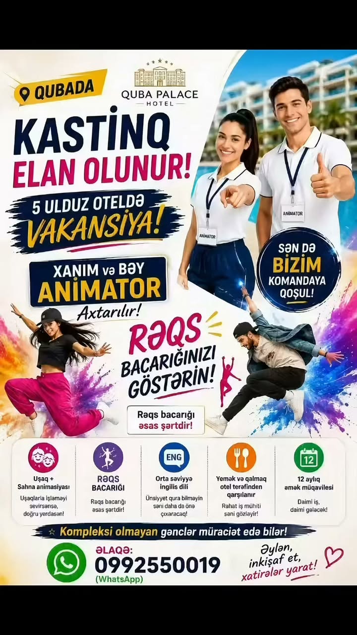 Quba Palace otelində animator vakansiyası