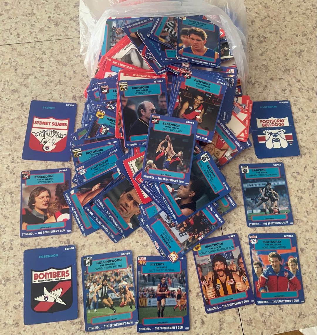 1990 Stimorol footy cards and Scanlens bag