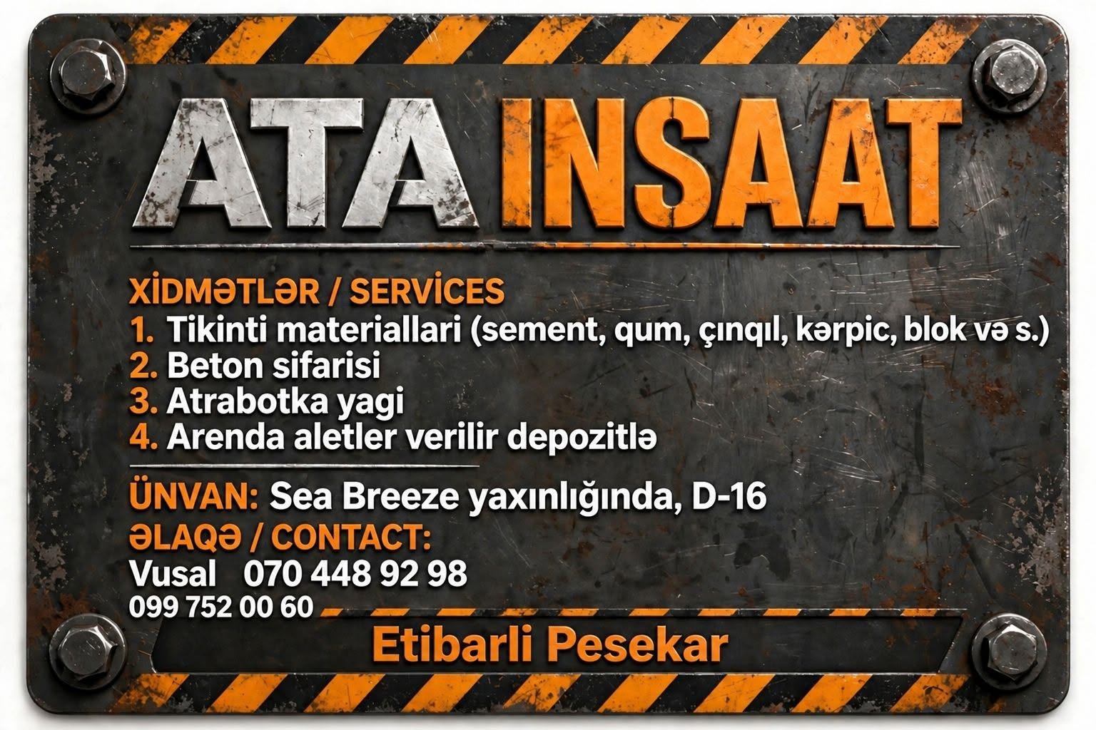 🏗️ ATA İNŞAAT — TİKİNTİ MATERİALLARI