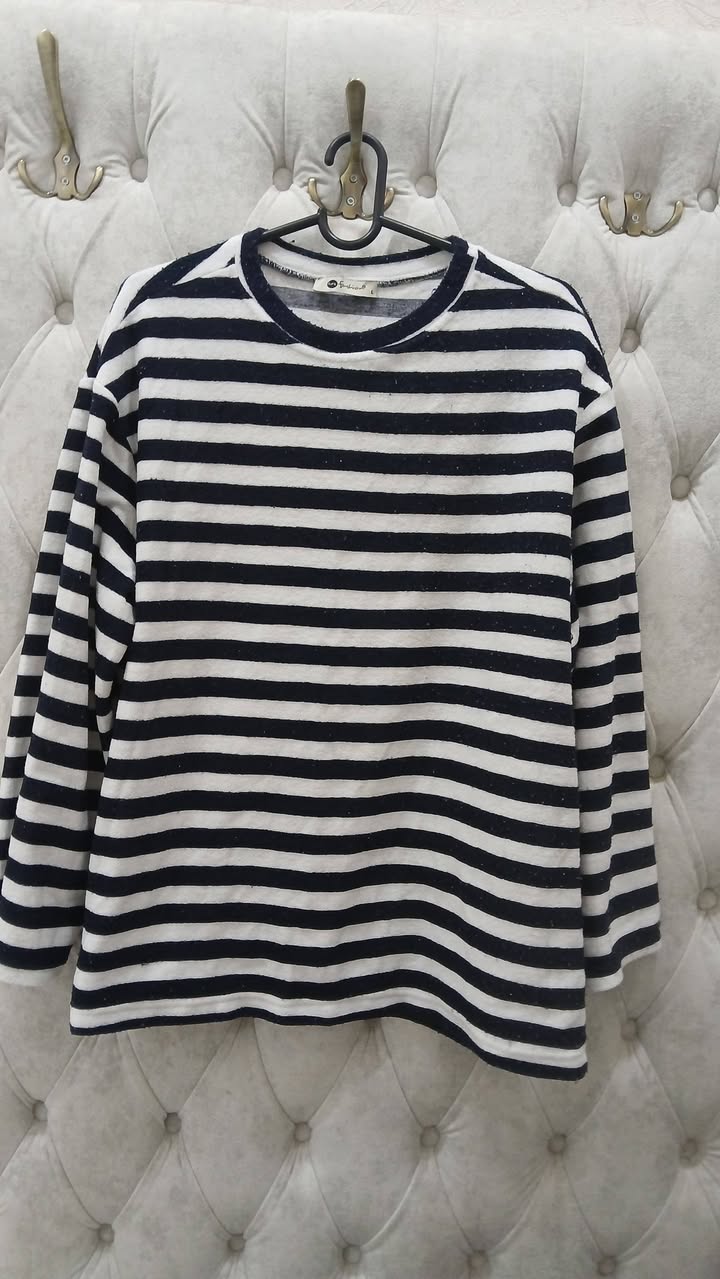 Navy and white striped long-sleeve sweater