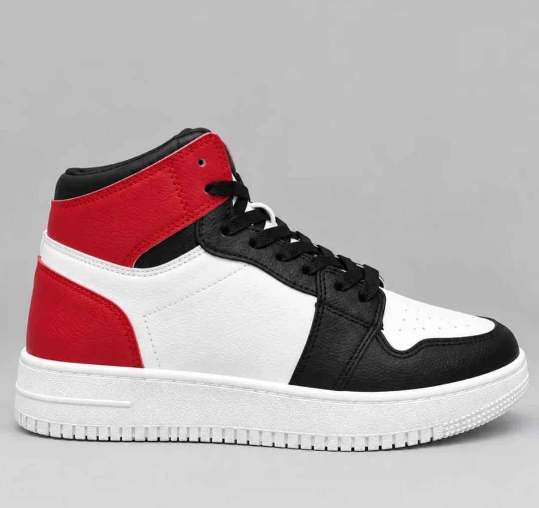 Kırmızı-siyah-beyaz yüksek topuklu sneakerler