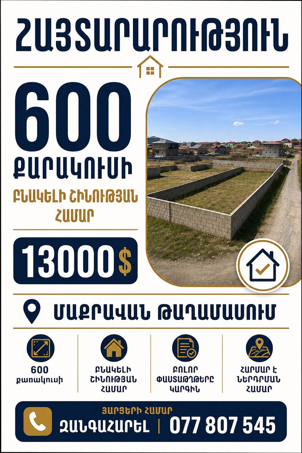 600 m2 arsa için konut inşaatı