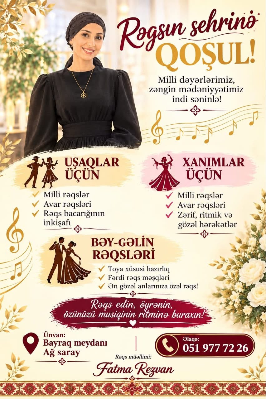 Rəqs kursları: uşaqlar, xanımlar, bəy-gəlin