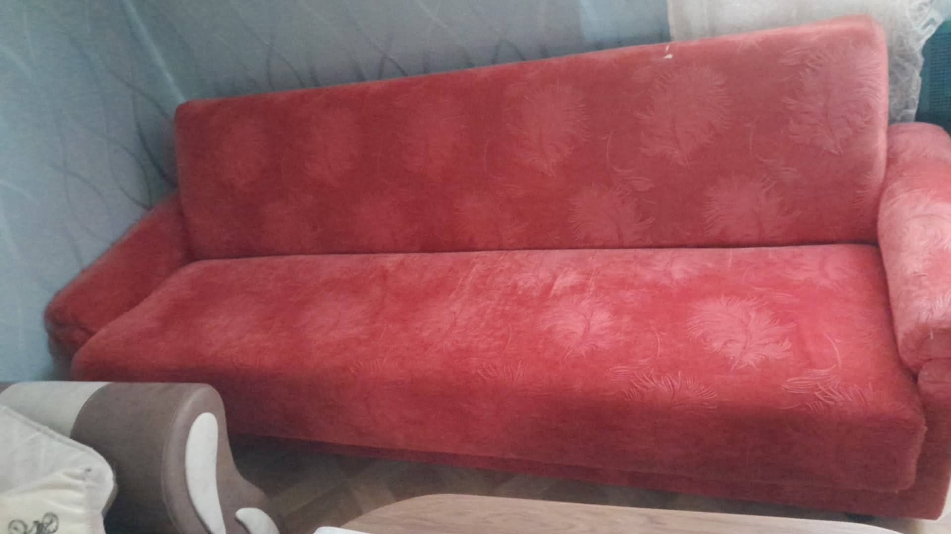 Red sofa with storage, metal frame