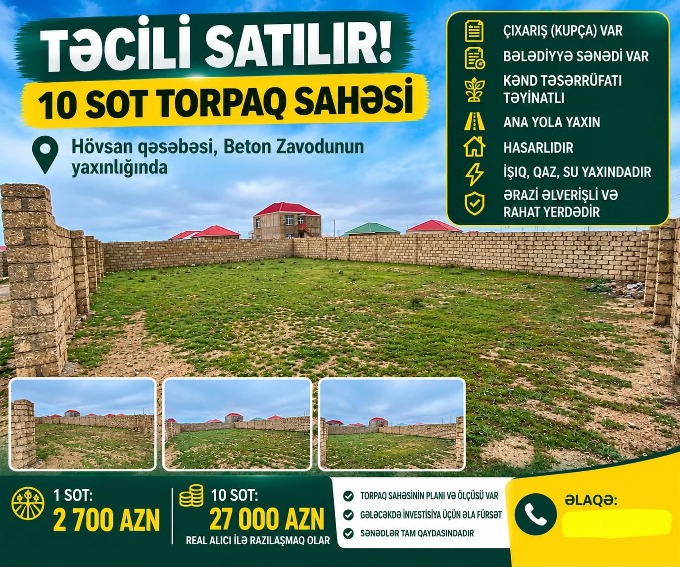 Torpaq sahəsi, Bakı — 2,700 ₼