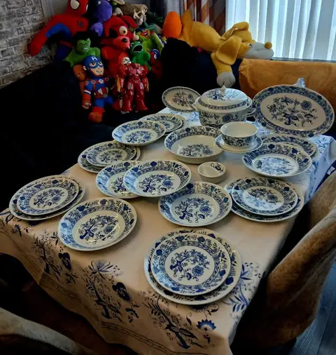 Czechoslovakian blue onion dinner set for 6