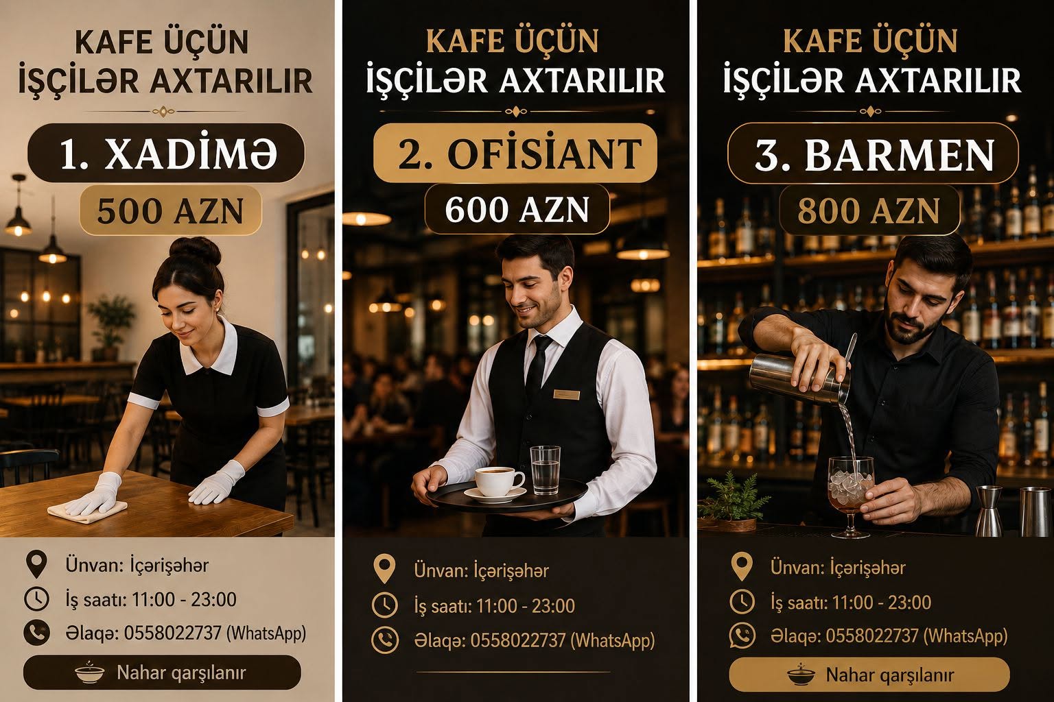 İçərişəhərdə yeni açılacaq kafeye işçi alımı vardır.