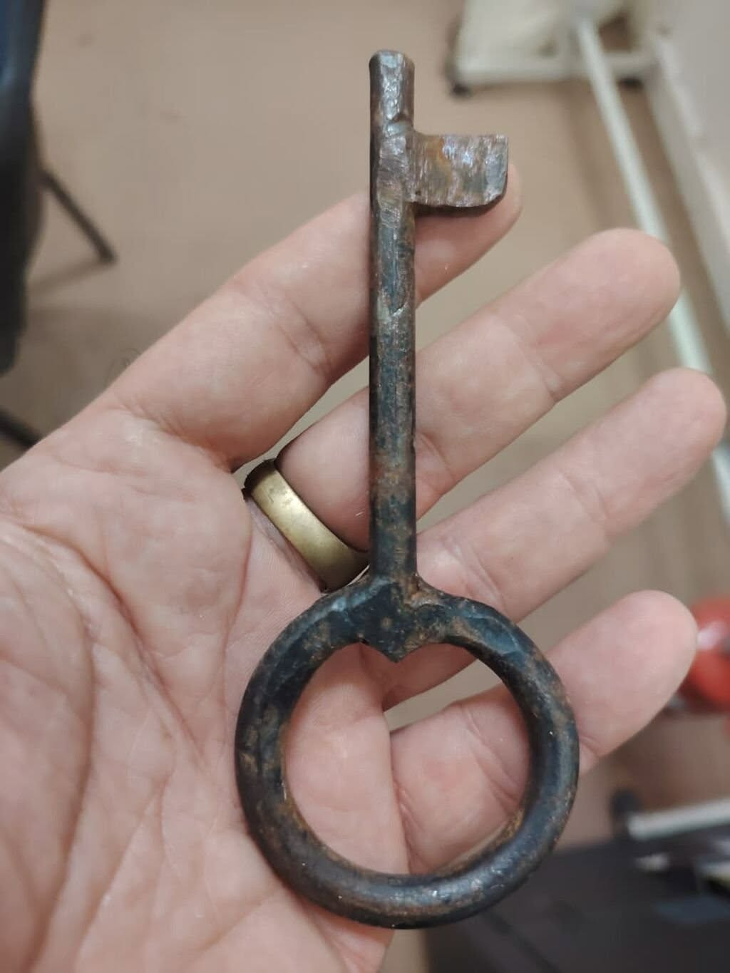 Antique iron key, hand-forged