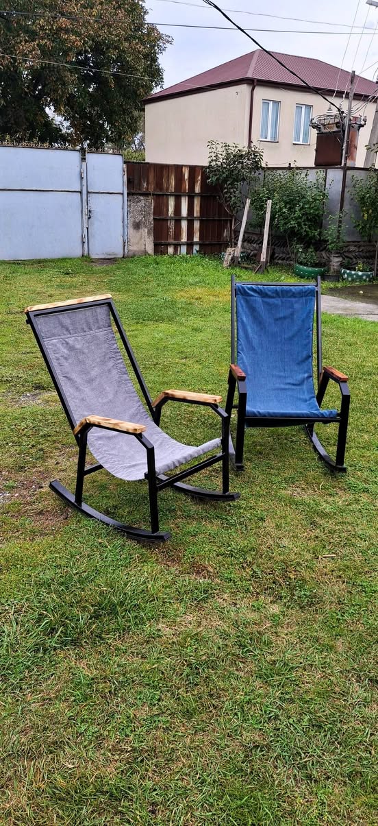 Rattan chairs with wooden armrests