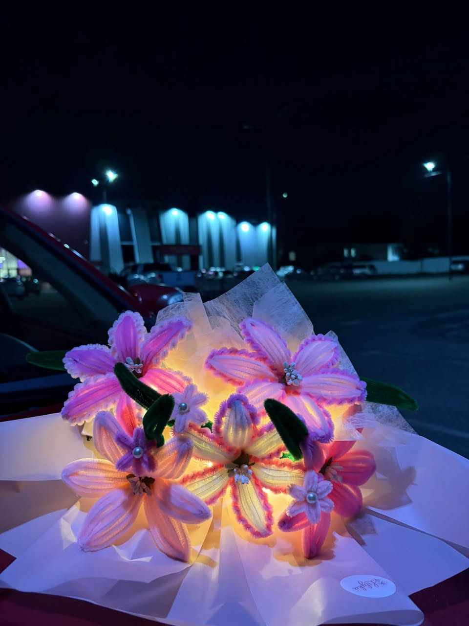 Handmade light-up flower bouquets