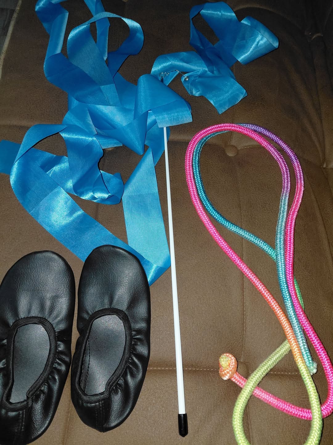 Rhythmic gymnastics set: ribbon, rope, shoes