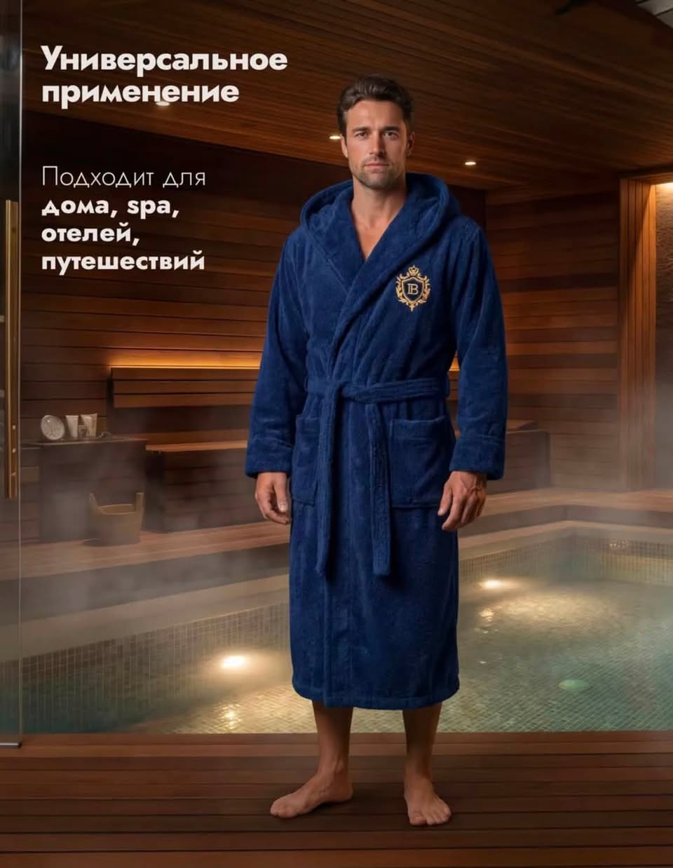 Men's hooded bathrobe, size 46-48