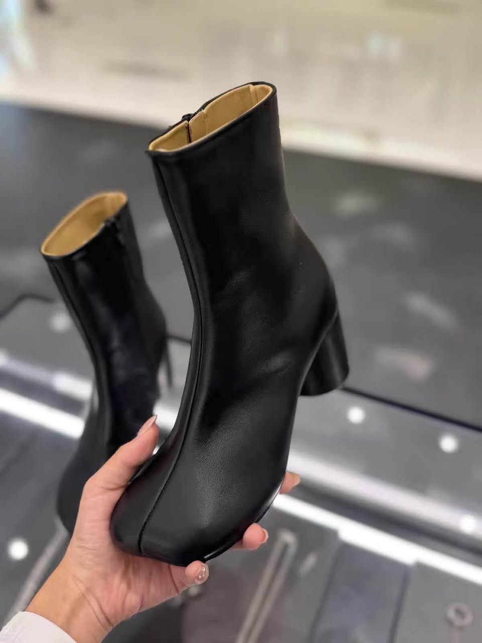Black leather ankle boots, sizes 34-39
