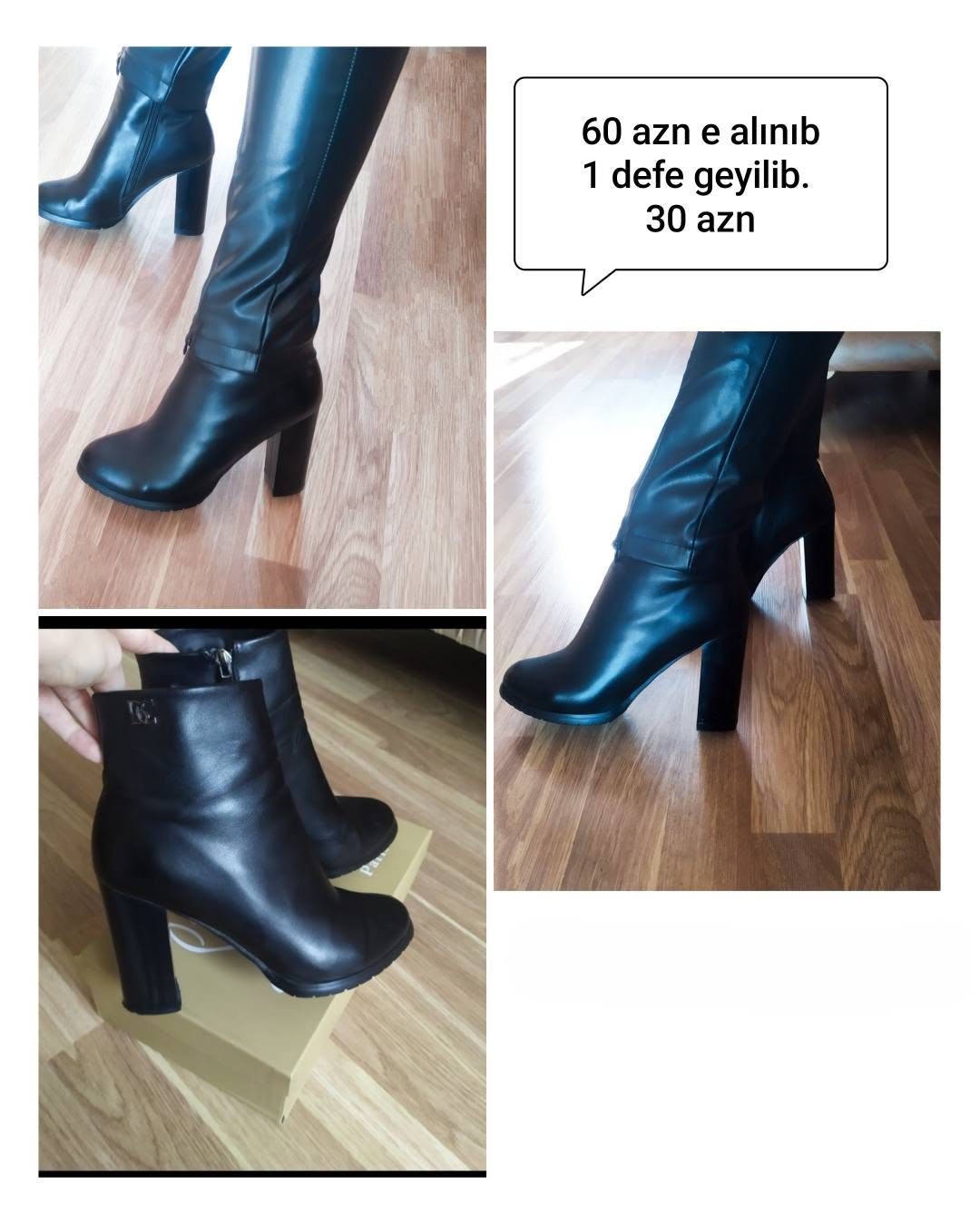 Qadın qara dəri çəkmə, 1 dəfə geyilib