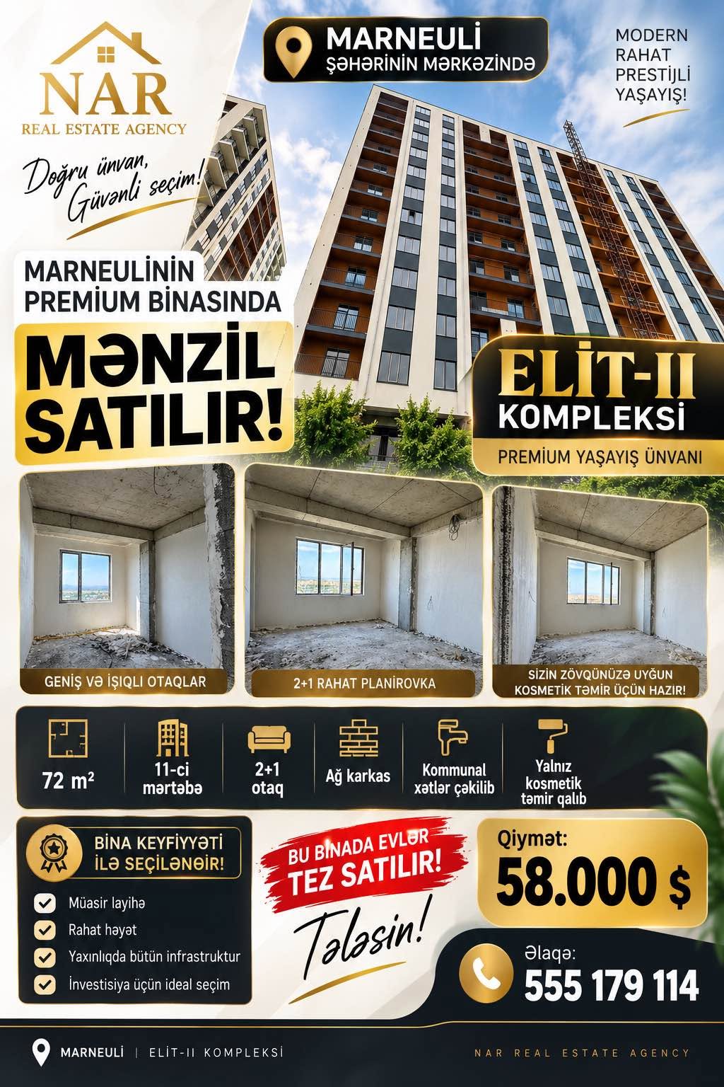 1-комнатная квартира продается, Марнеули — $58,000