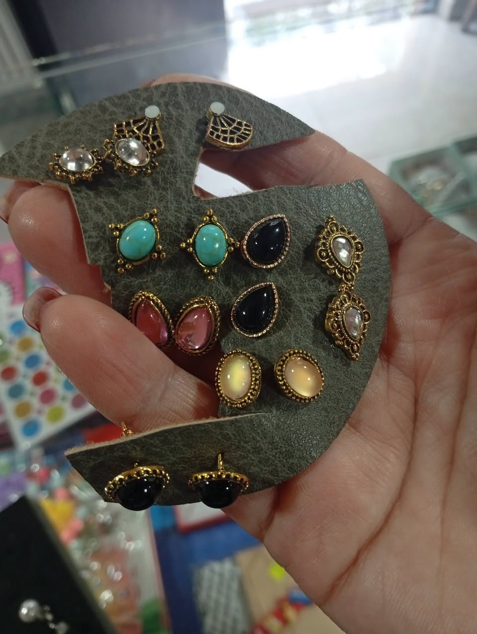 Assorted stone stud earrings set