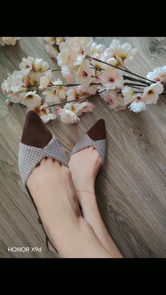 Pointed flats with brown suede toe