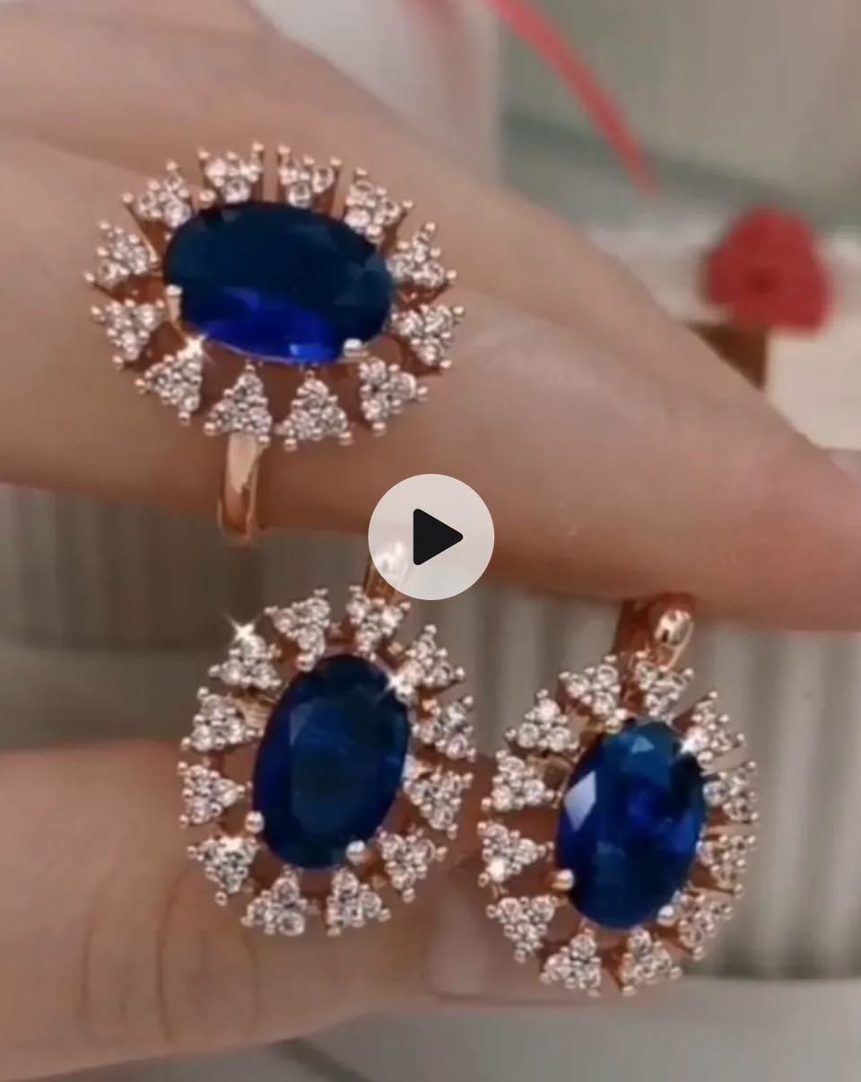 Hypoallergenic blue-stone ring and earring set