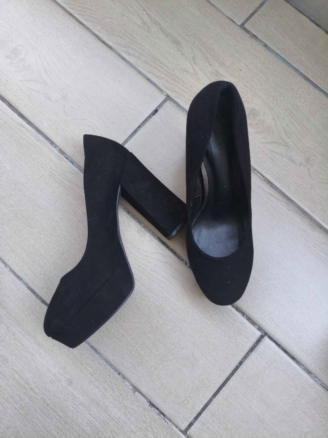 Black suede heels, size 37