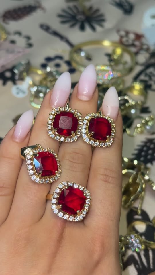 Red stone gold jewelry set, discount