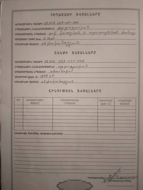 Ք. Ապարանի Երնջատափ գյուղում վաճառվում է