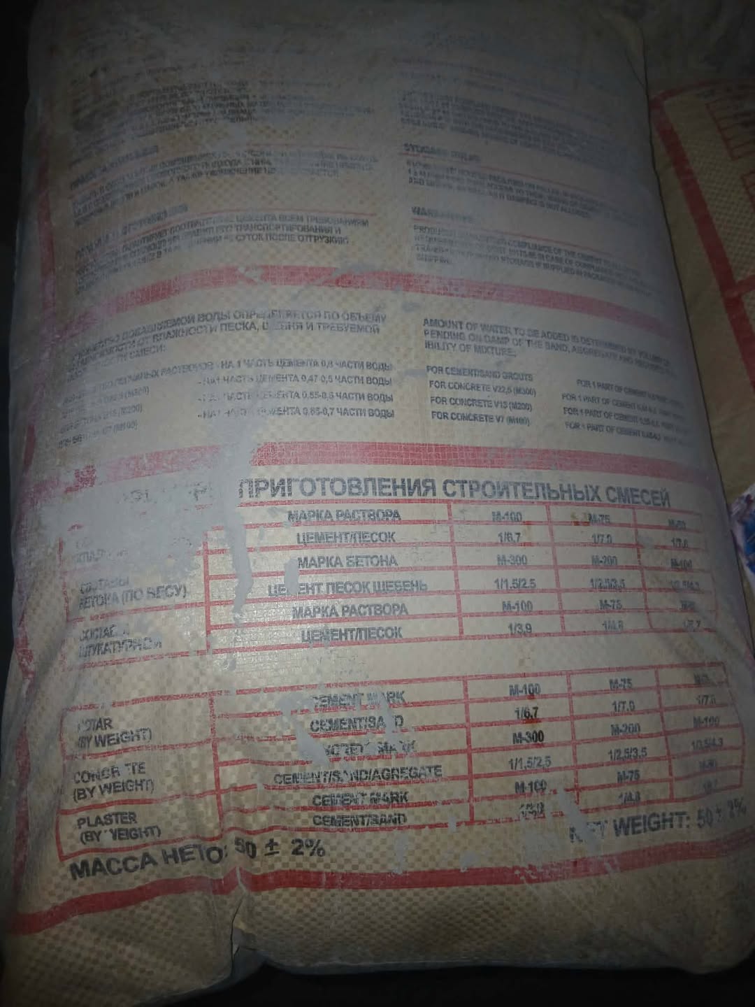 Cement is sold 50 kilos for 20