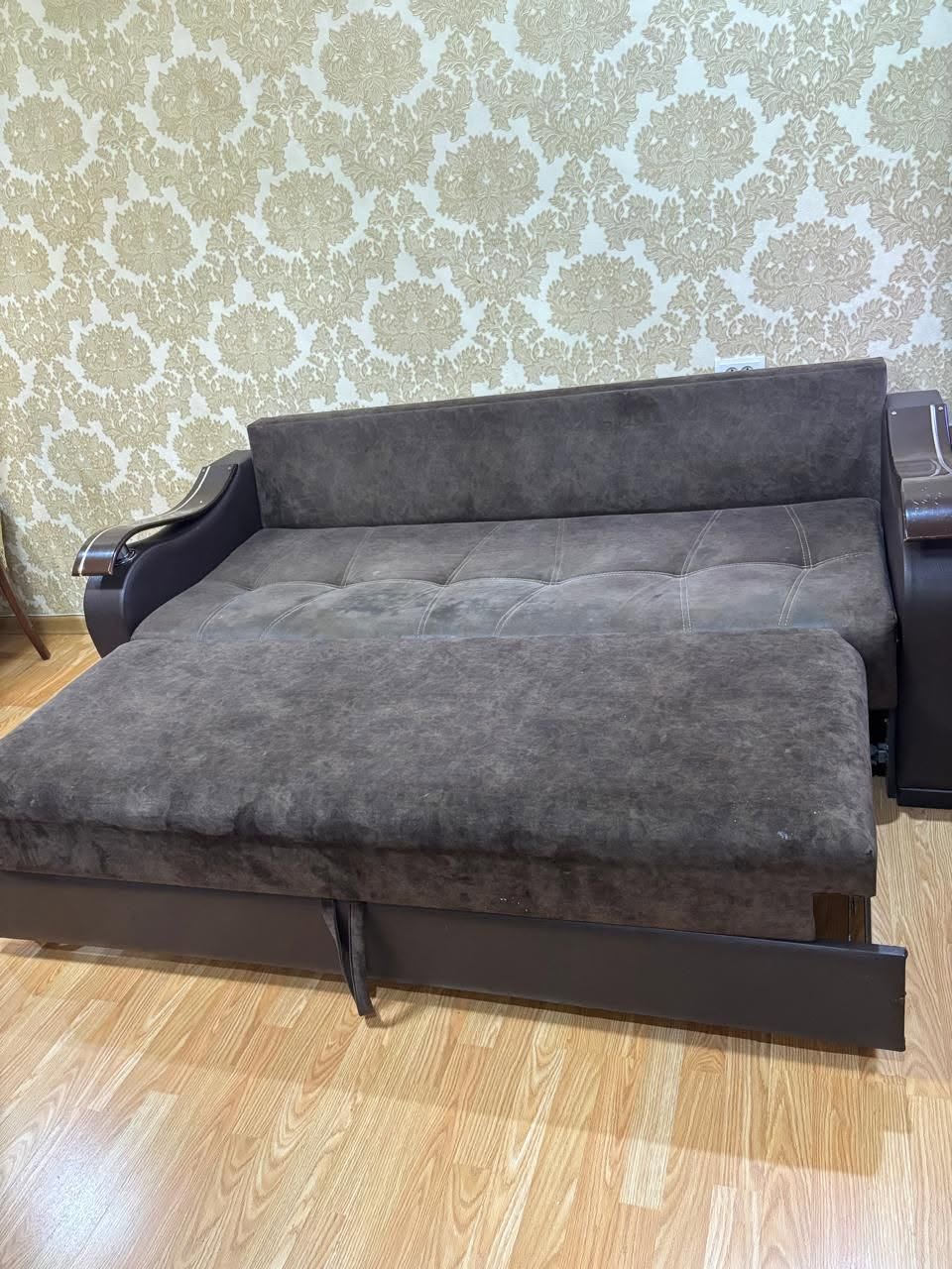 Brown fabric sofa-bed
