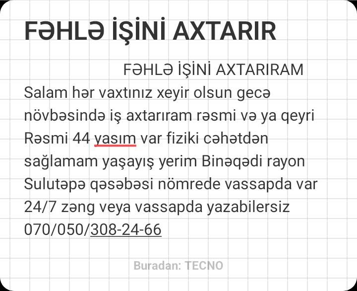 FaHLa İŞİNİ AXTARIR FaHLa İŞİNİ AXTARIRAM
