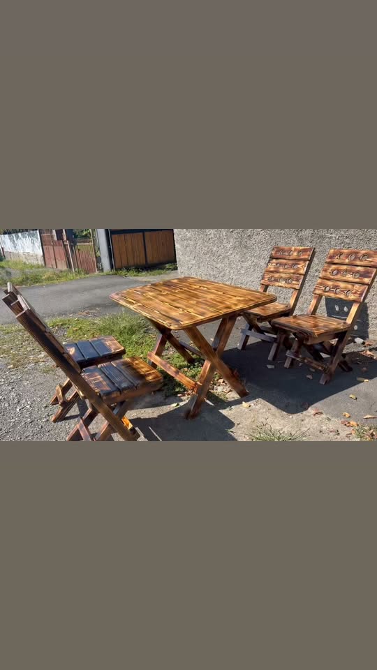 Wooden table and 3 chairs